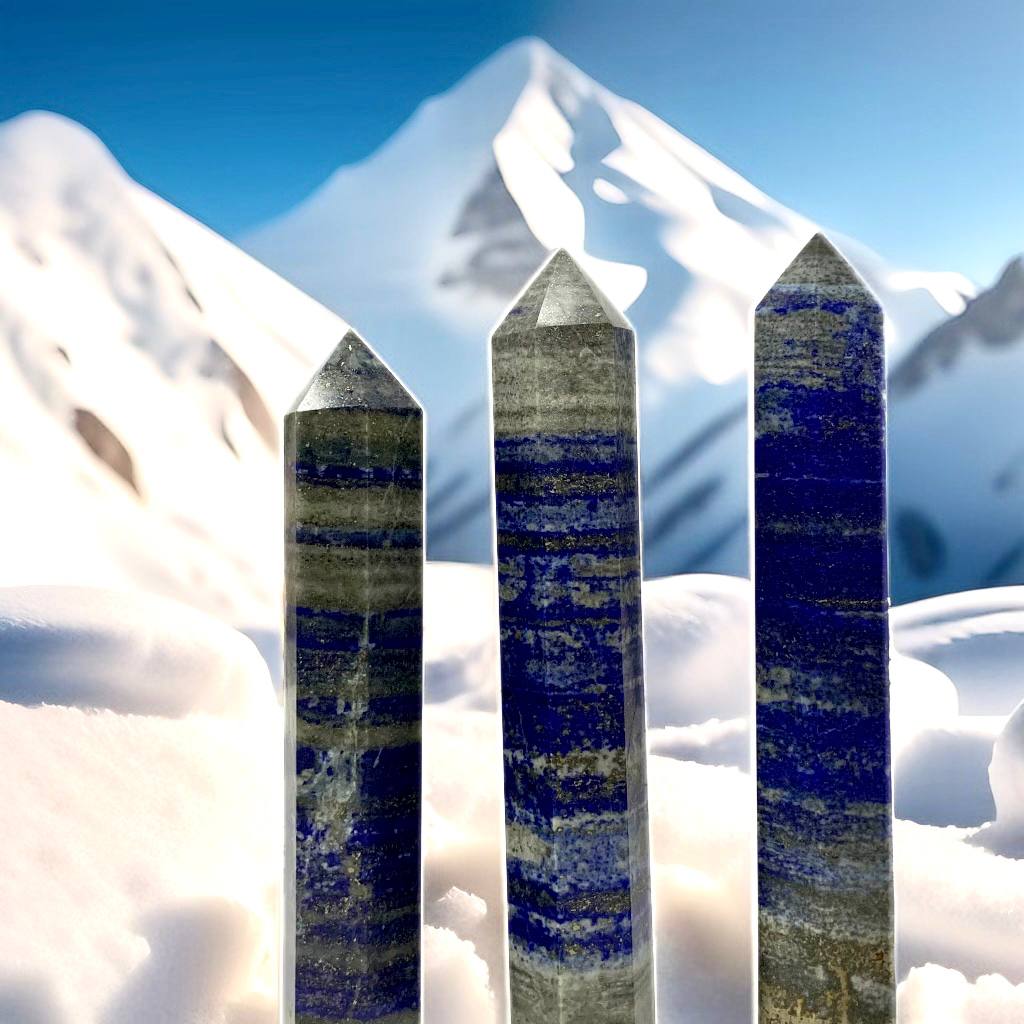 Natural Lapis Lazuli Obelisk Tower Large Healing Crystal Point Wand 6 Faceted Reiki Chakra Meditation Therapy UV reactive