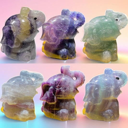Crystal Elephant Decor Rainbow Fluorite Elephant Statues Home Decor Healing Stones Figurine Elephant Decorations for Home