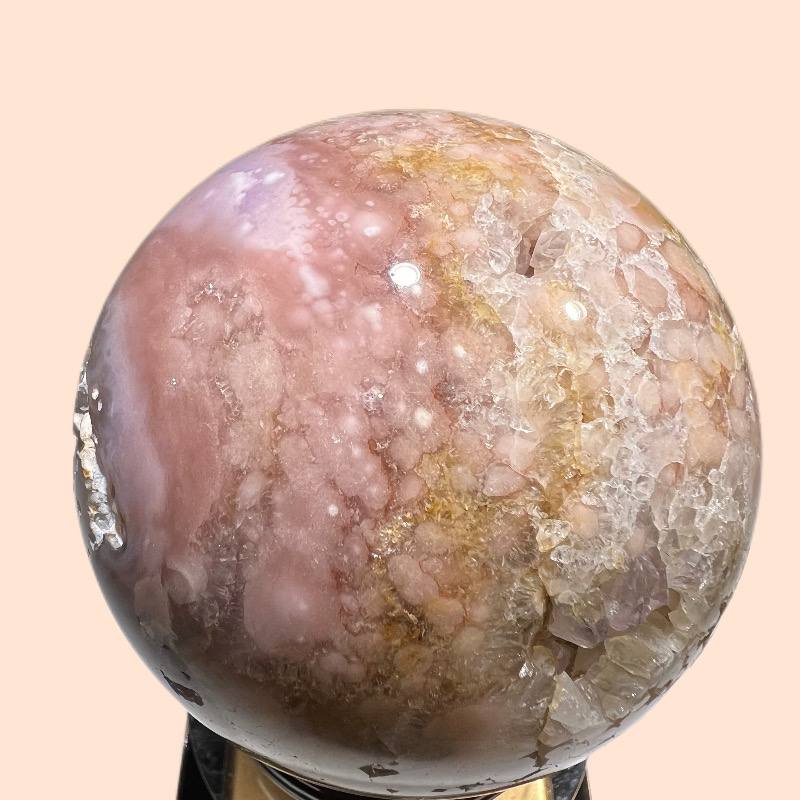 Natural Druzy Pink Amethyst Sphere Ball Quartz Crystal Reiki Stone
