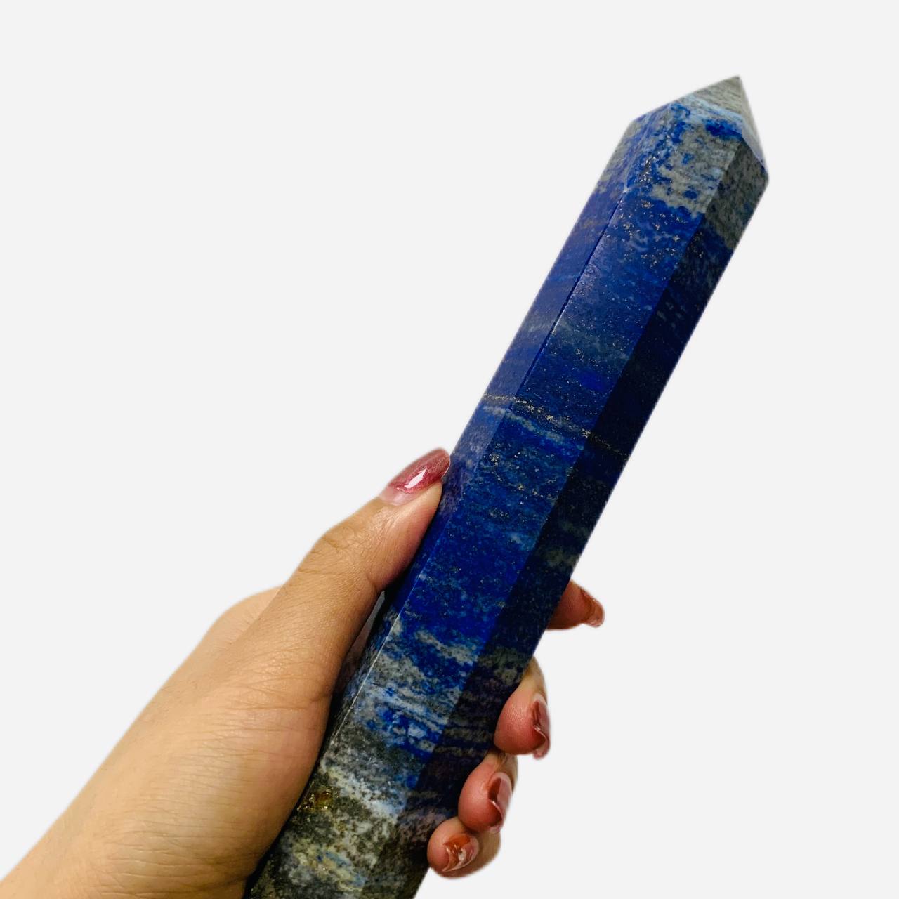 Natural Lapis Lazuli Obelisk Tower Large Healing Crystal Point Wand 6 Faceted Reiki Chakra Meditation Therapy UV reactive