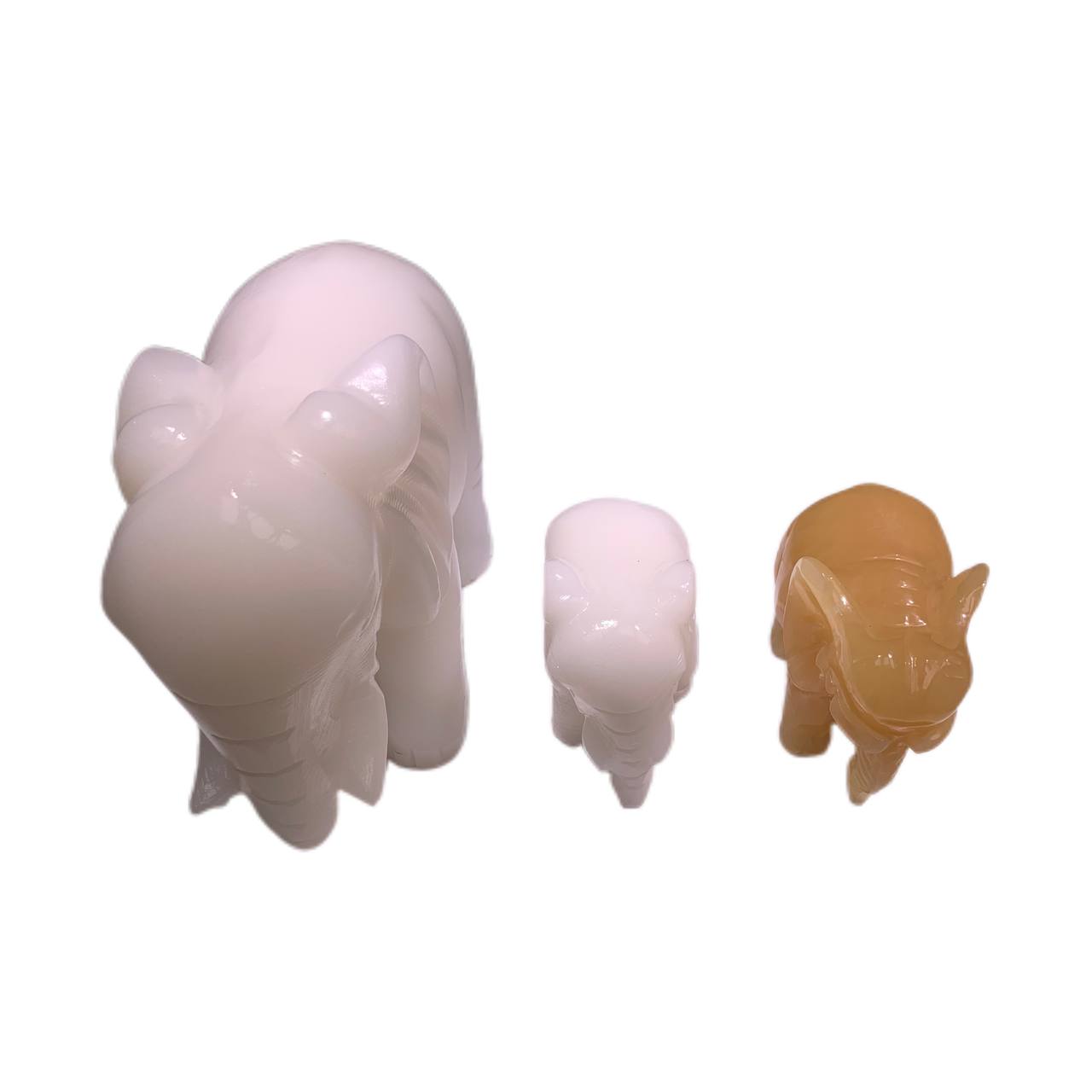 Elephant family, 3 (weight, 2 of 500g, 1 of 3500g) Natural Crystal Elephant Statue, Carved Animal Guardian Stone Carving Feng Shui Healing Reiki, White Jade, Topaz