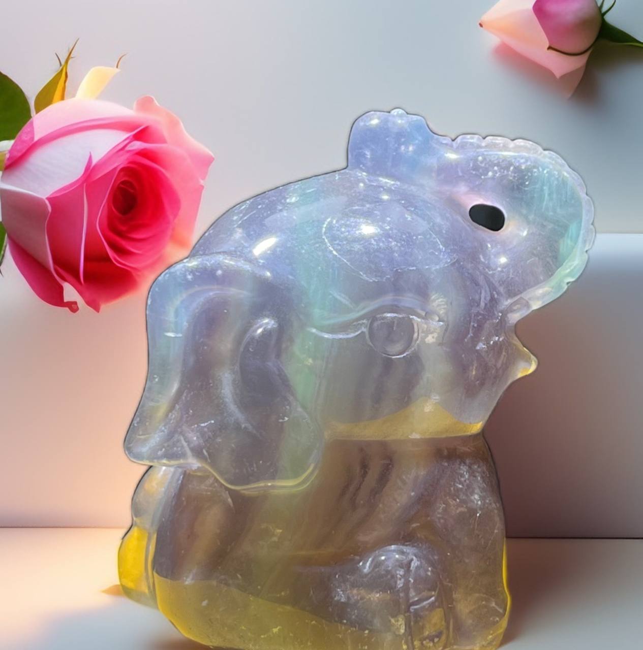 Crystal Elephant Decor Rainbow Fluorite Elephant Statues Home Decor Healing Stones Figurine Elephant Decorations for Home