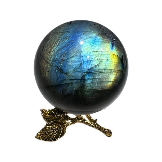 Natural Labradorite Sphere Rock Quartz Crystal Ball Healing Ornament Specimen  （300g), Blue ，crystal