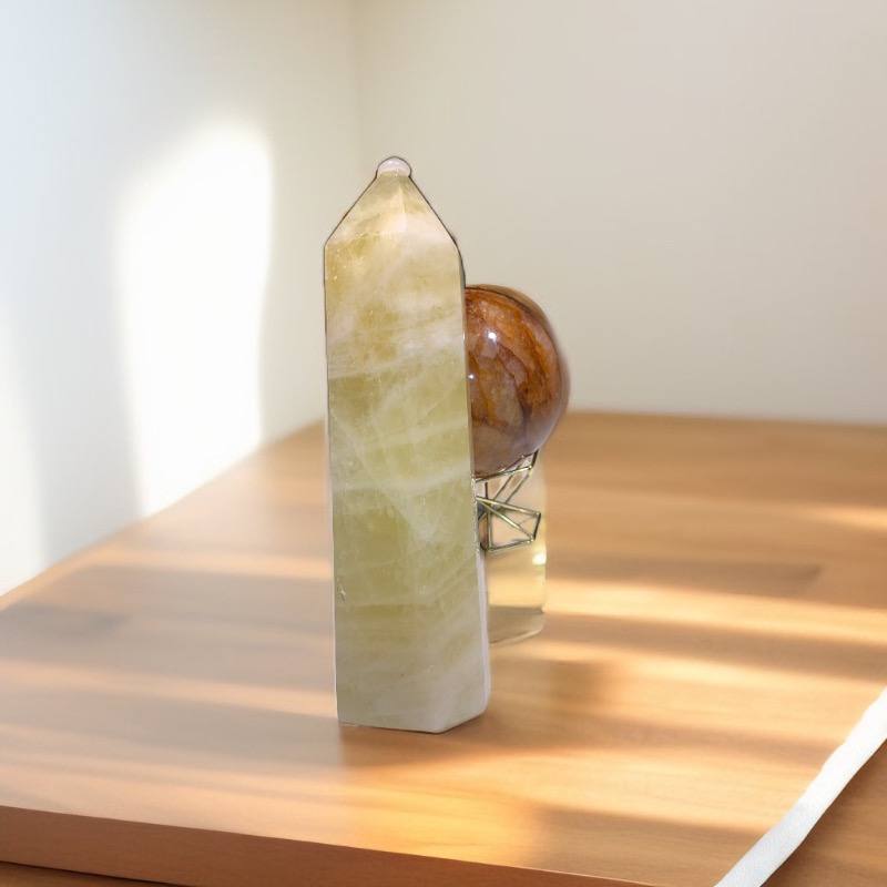 Large Crystal Obelisk Point Lemon Quartz Wand 6 Faceted Reiki Chakra Meditation Stone Tower ，citrine
