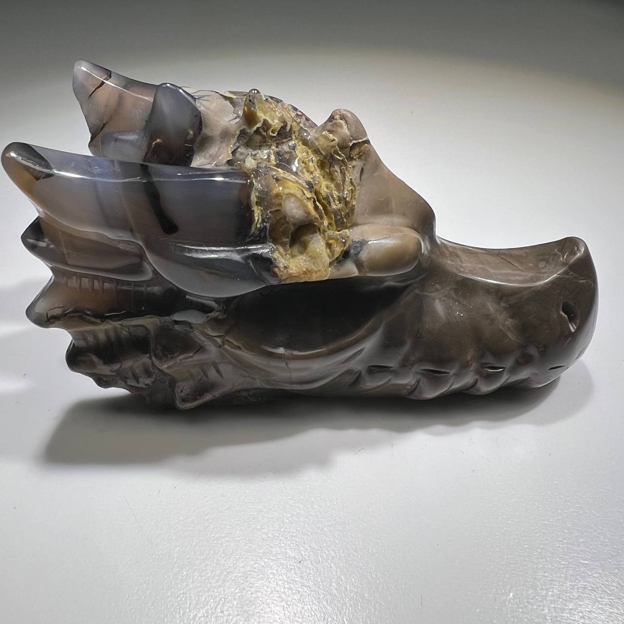 Volcanic agate dragon head, UV reactive