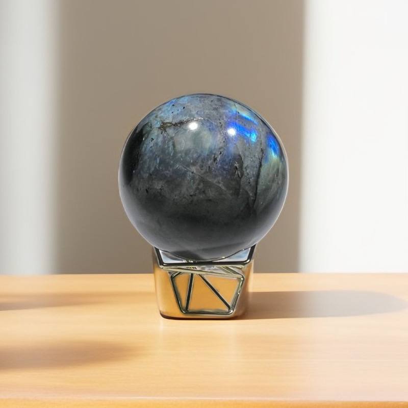 Natural Labradorite Sphere Rock Quartz Crystal Ball Healing Ornament Specimen  （300g), Blue ，crystal