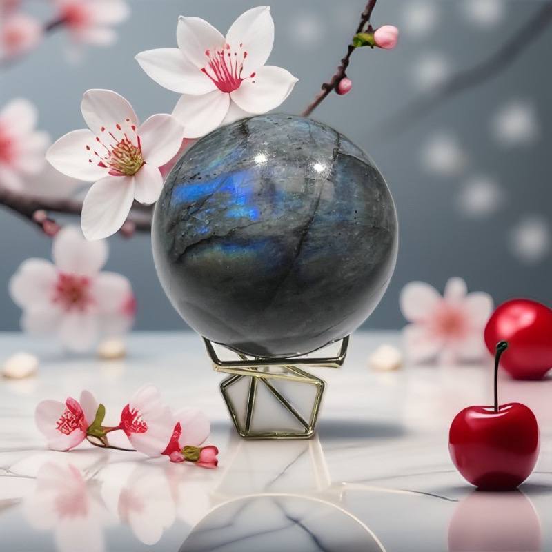 Natural Labradorite Sphere Rock Quartz Crystal Ball Healing Ornament Specimen  （300g), Blue ，crystal