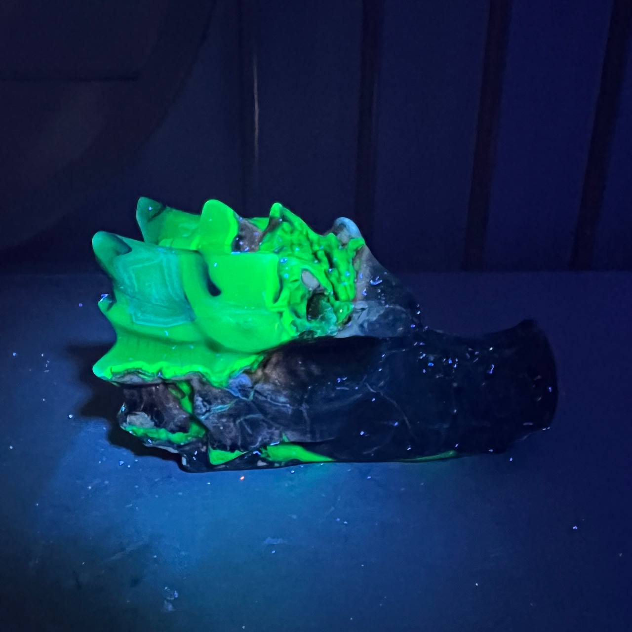 Volcanic agate dragon head, UV reactive